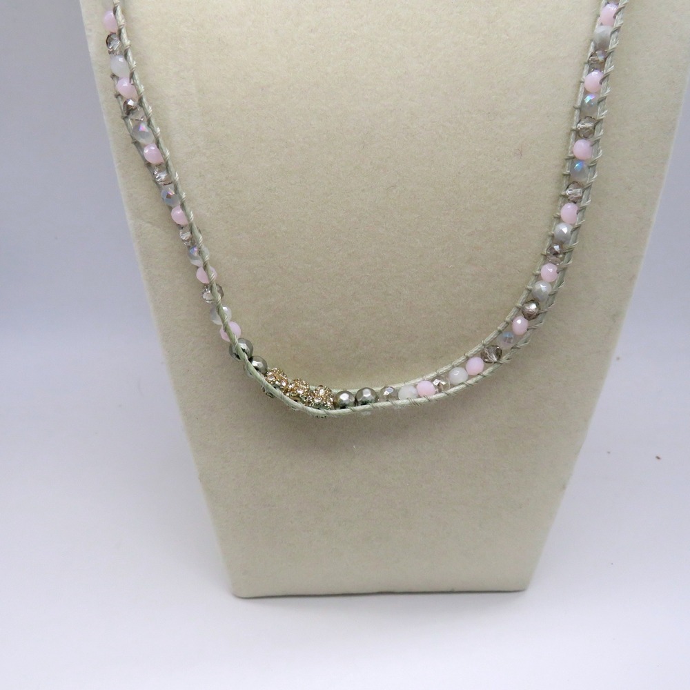 Lonna & Lilly Pink White Beaded Cord Wrap Necklace Bracelet 21 Inch Tassel